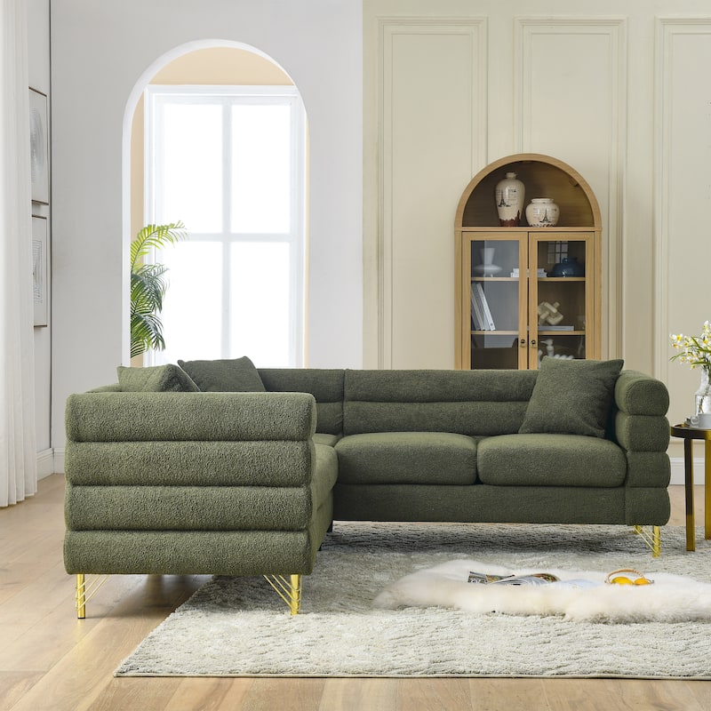 Mid Century Modern Fabric Symmetrical Corner Sectional Sofa with 3 Pillows for Living Room,Sofa-Deep Seating,Metal Legs