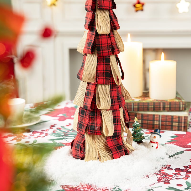 Glitzhome 17"H Christmas Plaid Fabric Tabletop Tree