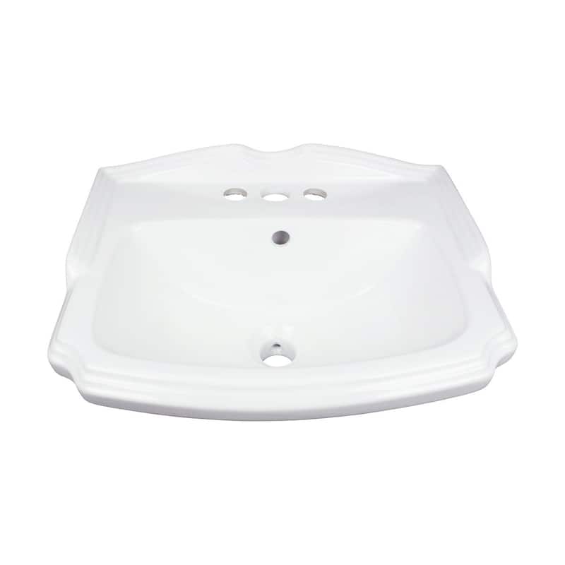 Cloakroom White Bathroom Pedestal Sink with Overflow and Centerset Faucet Holes