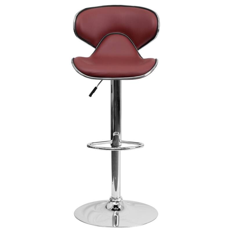 2 Pack Contemporary Mid-Back Vinyl Adjustable Height Barstool with Chrome Base - 16"W x 17.5"D x 34.5" - 43"H