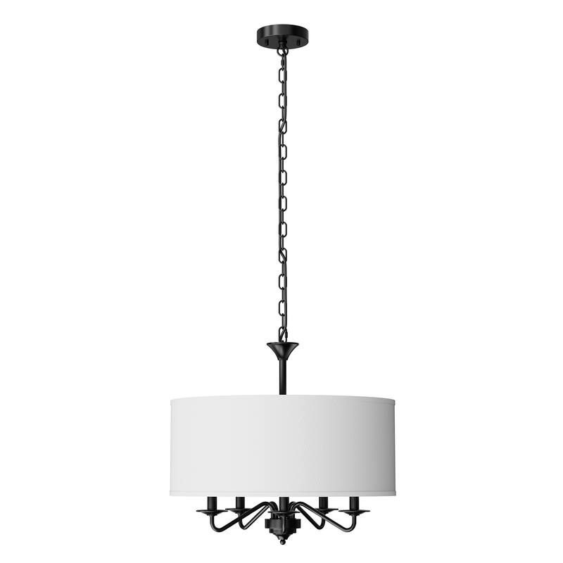 YANSUN 5-Light Farmhouse Drum Chandelier, Black & White, E12 Bulbs Base, Metal Frame