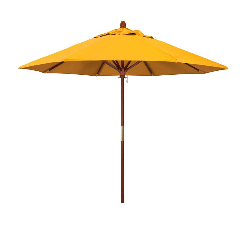 California Umbrella 9' Round Marenti Wood Frame Patio Umbrella with Pacifica Fabric, Base Not Included - Yellow