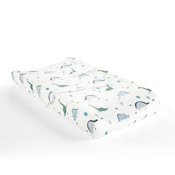 slide 2 of 5, Lush Decor Dinosaurs Roar Soft & Plush Changing Pad Cover - 32" x 16" Dusty Teal/Grey