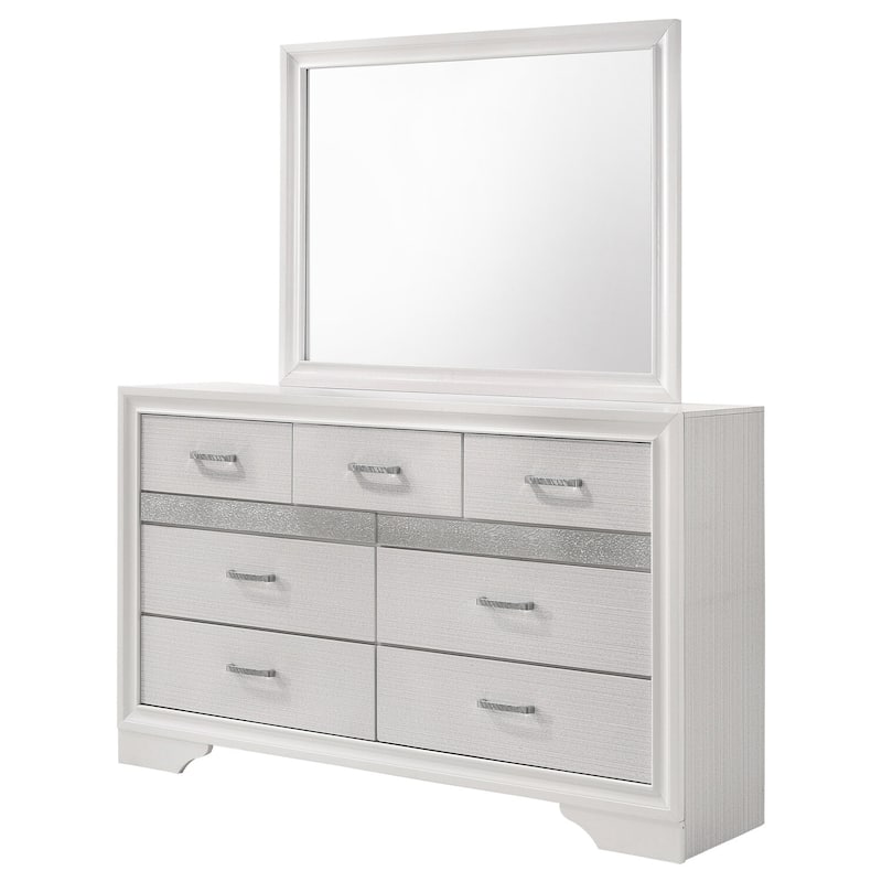 7-Drawer White Dresser and Mirror Set with Sleek Contemporary Look, Smooth Glide Drawers, and Ample Storage