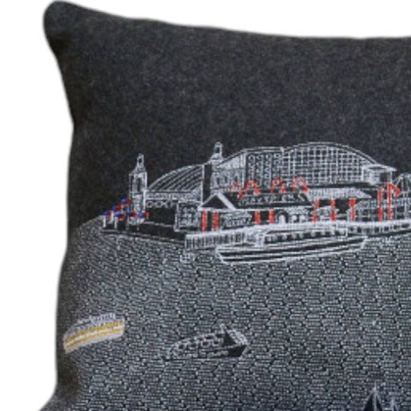 HomeRoots 35" Black Chicago Nighttime Skyline Lumbar Decorative Pillow