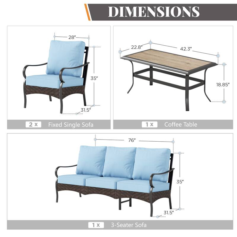 MAISON ARTS 4-Piece Rattan Wicker Patio Furniture Set with Swivel Chairs, Metal Frame & Coffee Table for Outdoor Spaces