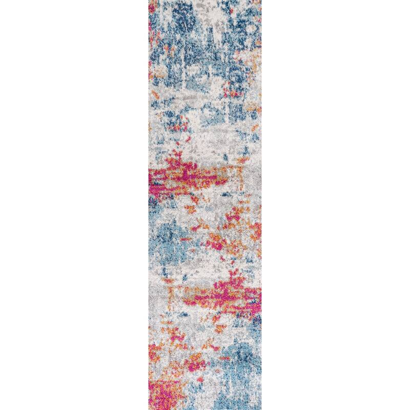 JONATHAN Y Petalo Modern Abstract Area Rug - 2 X 8 - Blue/Multi