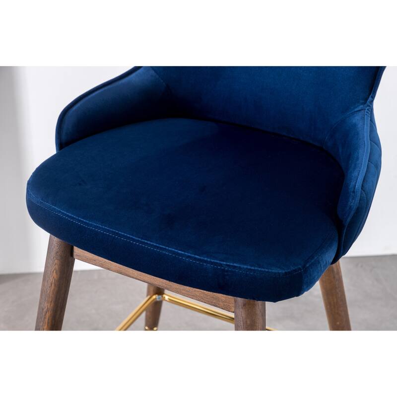 Set of 2 Upholstered Wingback Counter Stools - Mid-Century Fabric Bar Stools with Gold-Tipped Legs for Kitchen & Dining