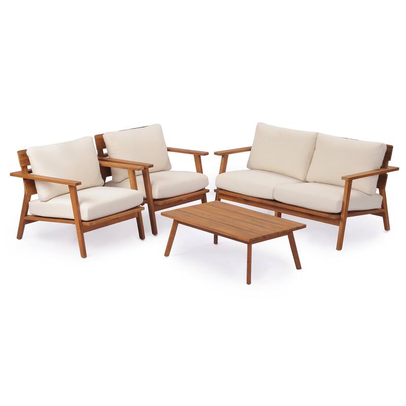 Christopher Knight Home - Mid-Century Modern 4- Piece Acacia Wood Patio Conversation Set