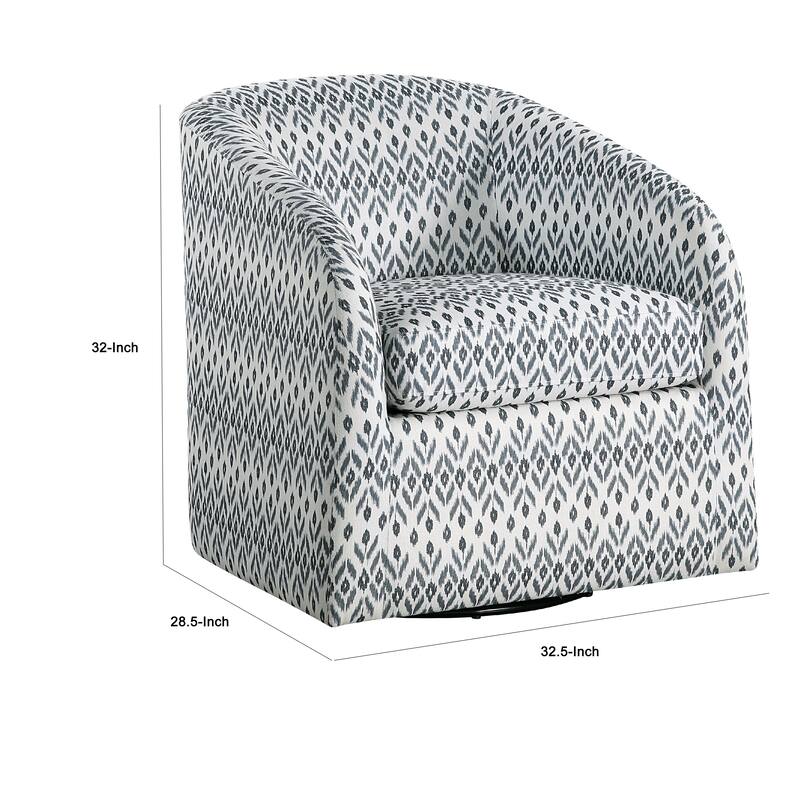 Reedie Swivel Armchair, Blue, White Geometric Pattern Fabric