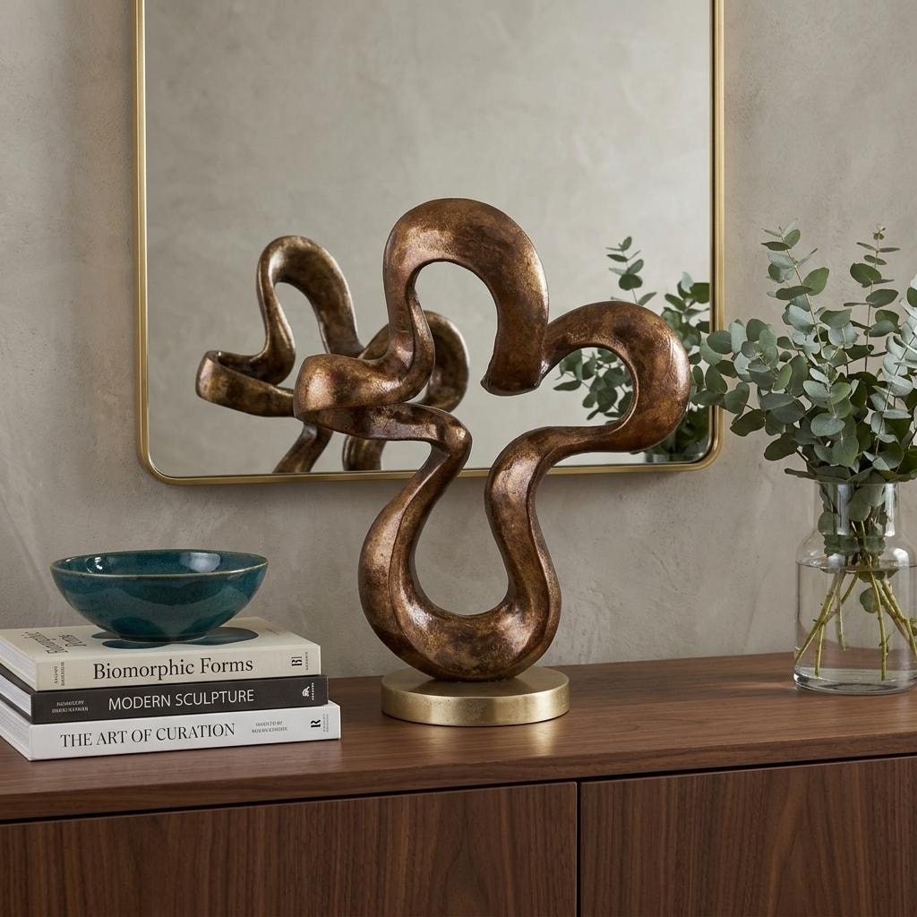 HomeRoots 16" Bronze And Gold Aluminum Hand Painted Modern Abstract Sculpture - 11.50 in. x 15.50 in. x 5.50 in.