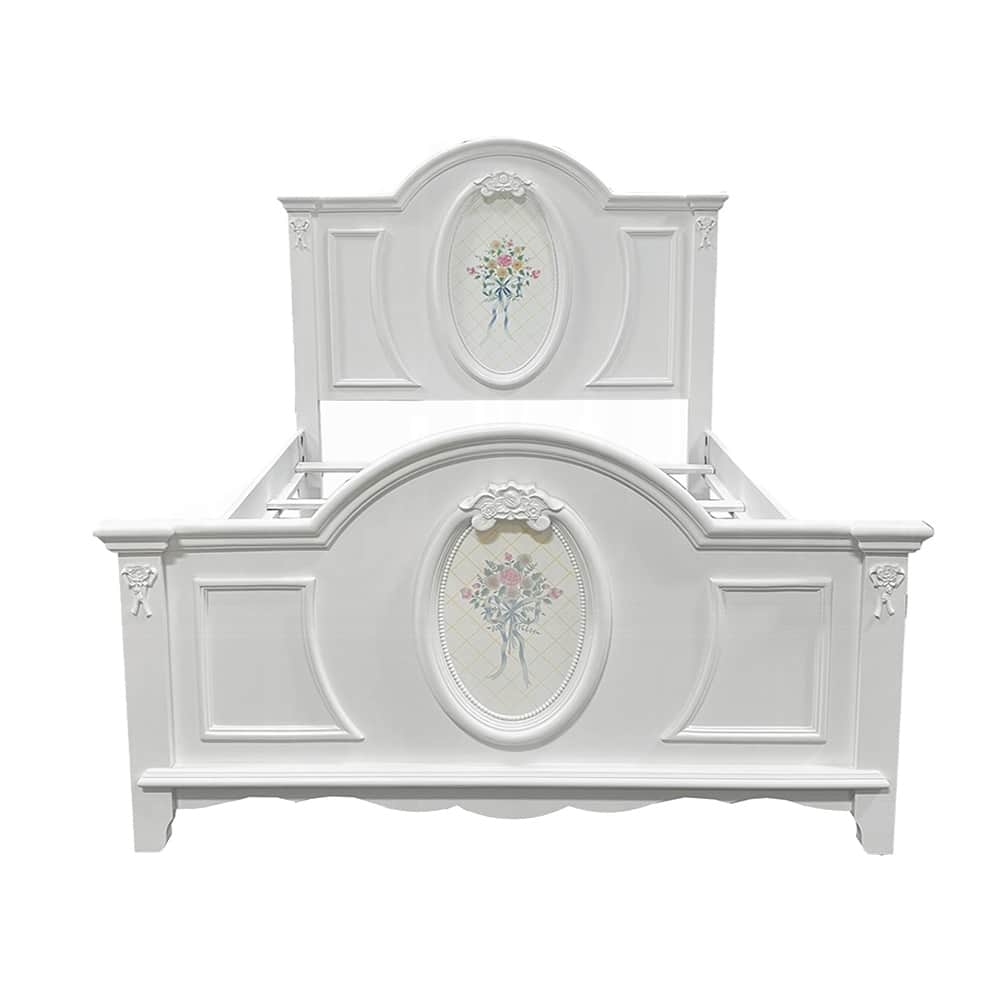 Wooden Bed with Arched Headboard in White Finish