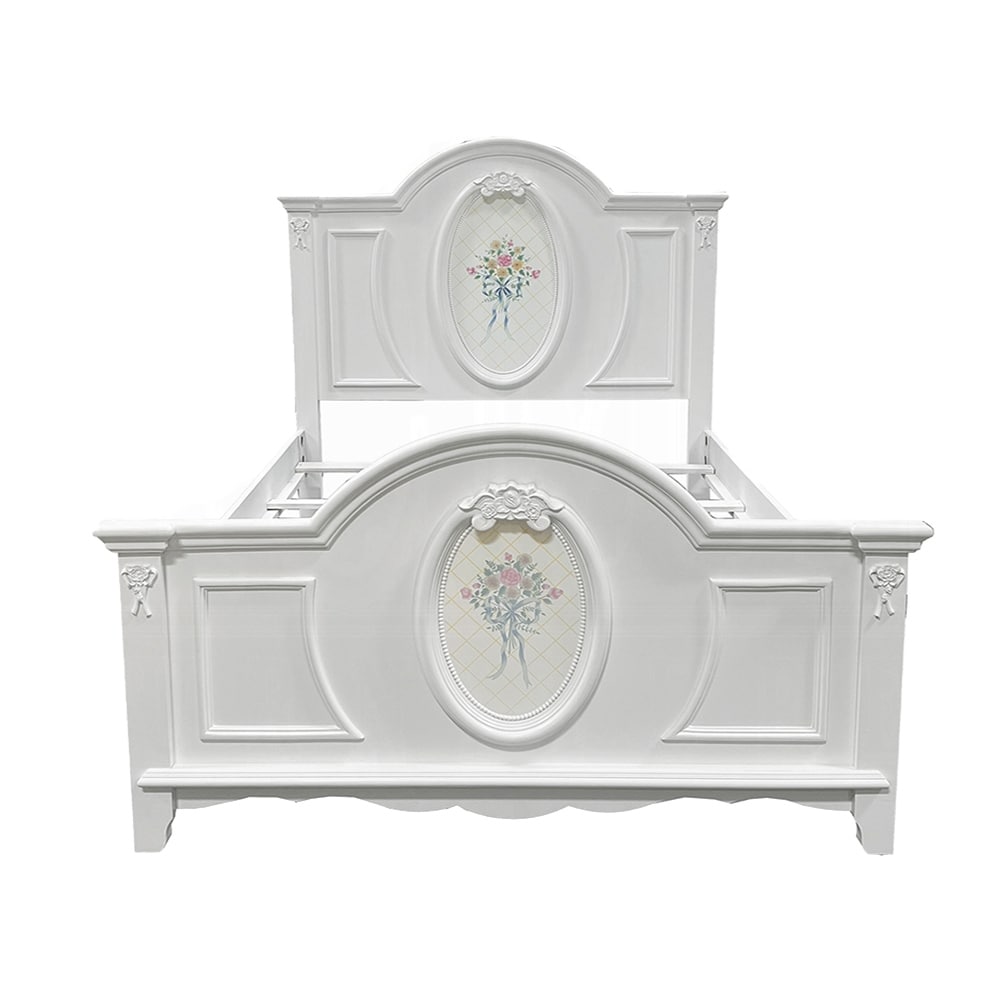 Wooden Bed with Arched Headboard in White Finish