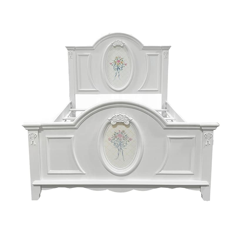 Wooden Bed with Arched Headboard in White Finish - Full