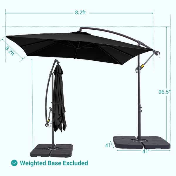 dimension image slide 1 of 6, 8.2 x 8.2 Ft Patio Offset Umbrella w/Steel Frame and Angle Adjustment