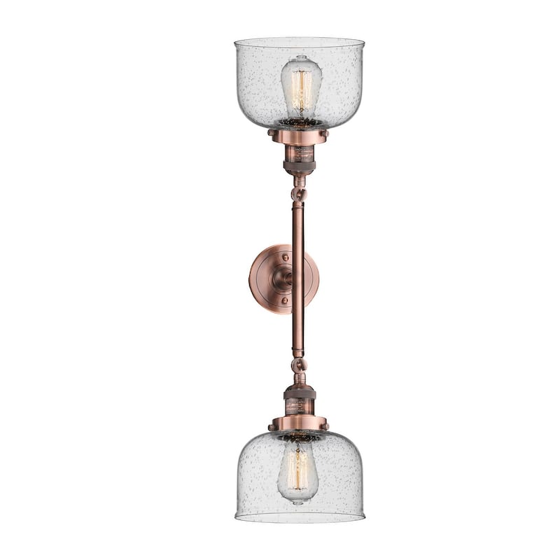 Innovations Lighting Large Bell 2 Light 23" Wide Bathroom Vanity Light - Antique Copper / Seedy