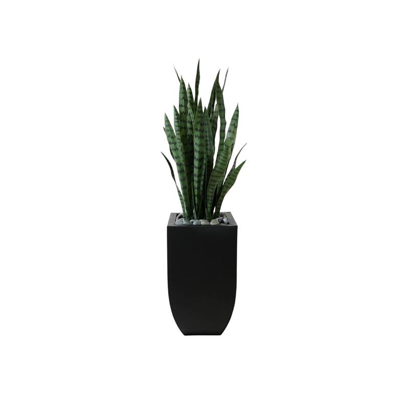 4'H Faux Sansevieria Plant with Rocks in Black Tin Planter - Green