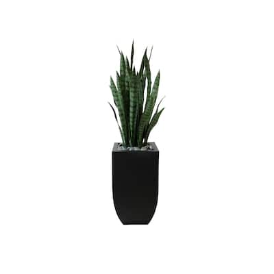 4'H Faux Sansevieria Plant with Rocks in Black Tin Planter - Green