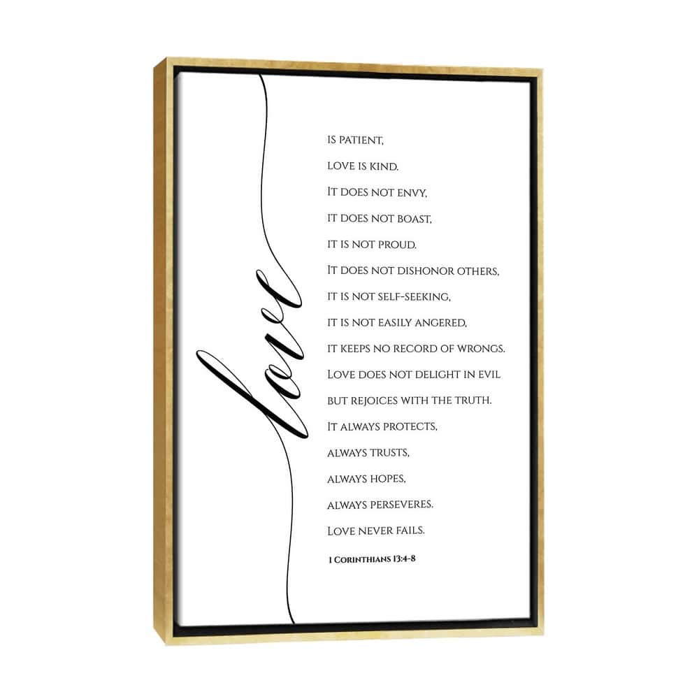 iCanvas "Love Is Patient, Love Is Kind, 1 Corinthians 13-4-8" by Eden Printables Framed Canvas Print