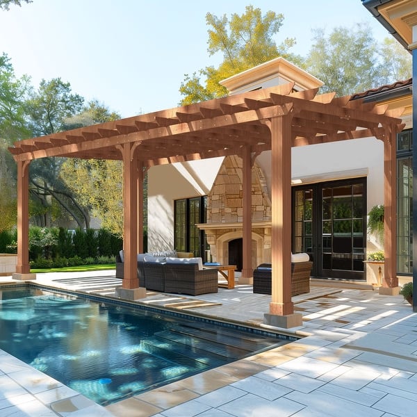 VEIKOUS Outdoor Cedar Wood Pergola Gazebo Kit with Flat Roof Trellis for Patio, Deck, Garden and Backyard