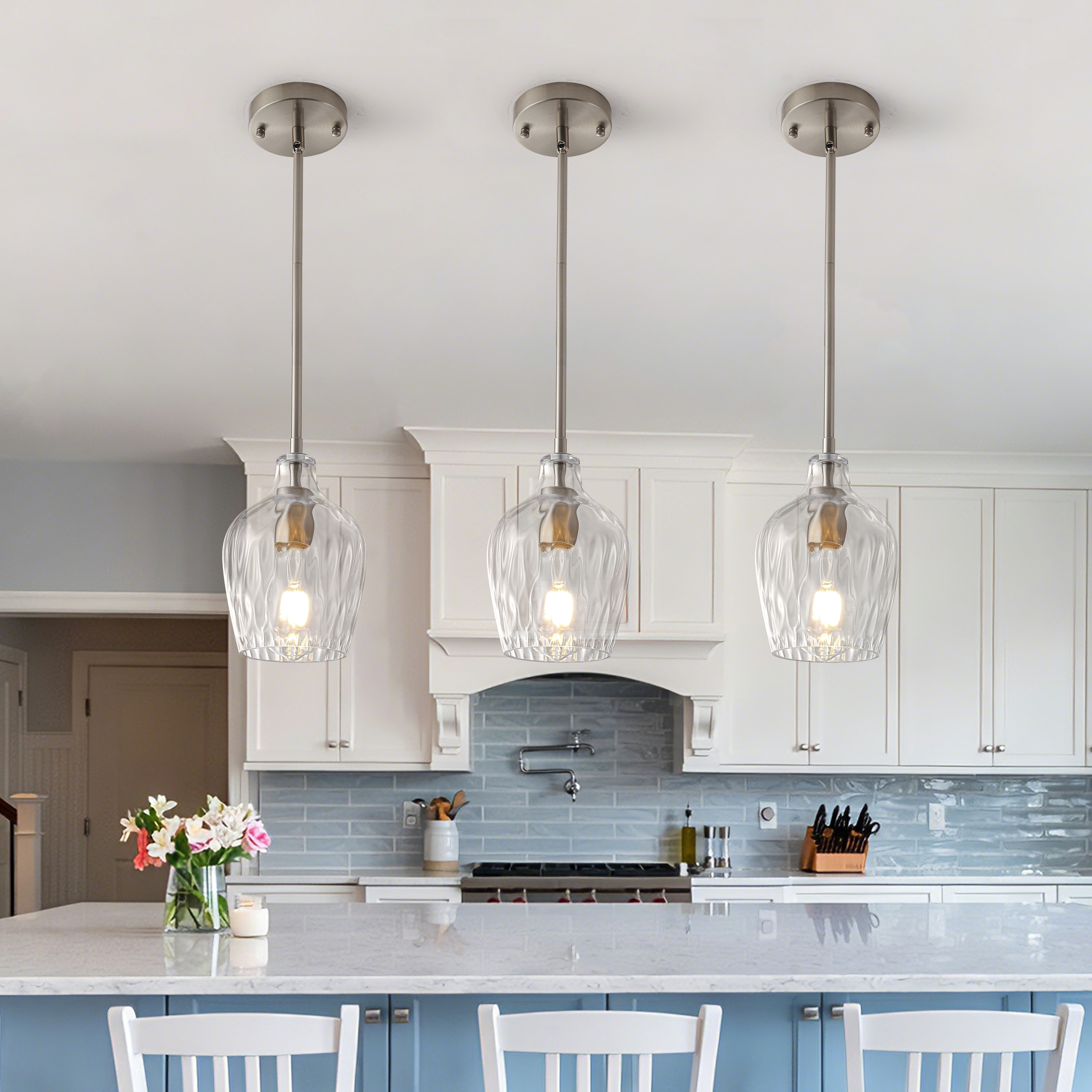 Brushed Nickel Hammered Glass Pendant Light