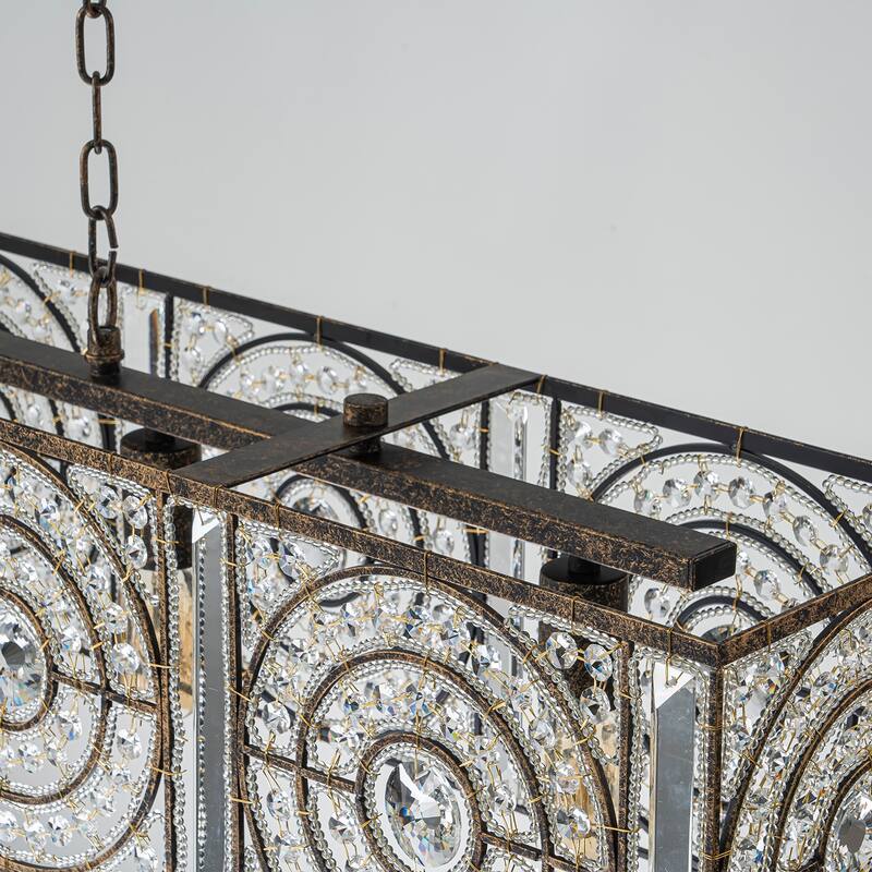 Vintage Glam 4-Light Linear Crystal Pendant Light for Kitchen Island Dining Room