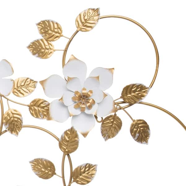 Shop Foreside Home Garden 39 5 X 30 Inch Distressed White And Gold Metal Floral Wall Decor Overstock 30538945