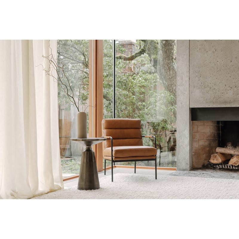 Aurelle Home Rustic Leather and Iron Accent Chair