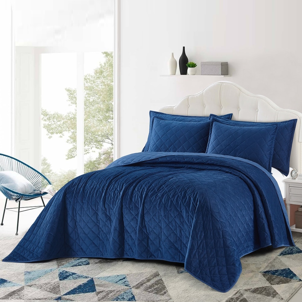 Serenta Velvet Quilts 5 Piece Ultra Soft Floor Touching Bedspread Set