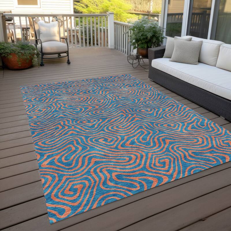 Machine Washable Indoor/ Outdoor Modern Trance Chantille Rug