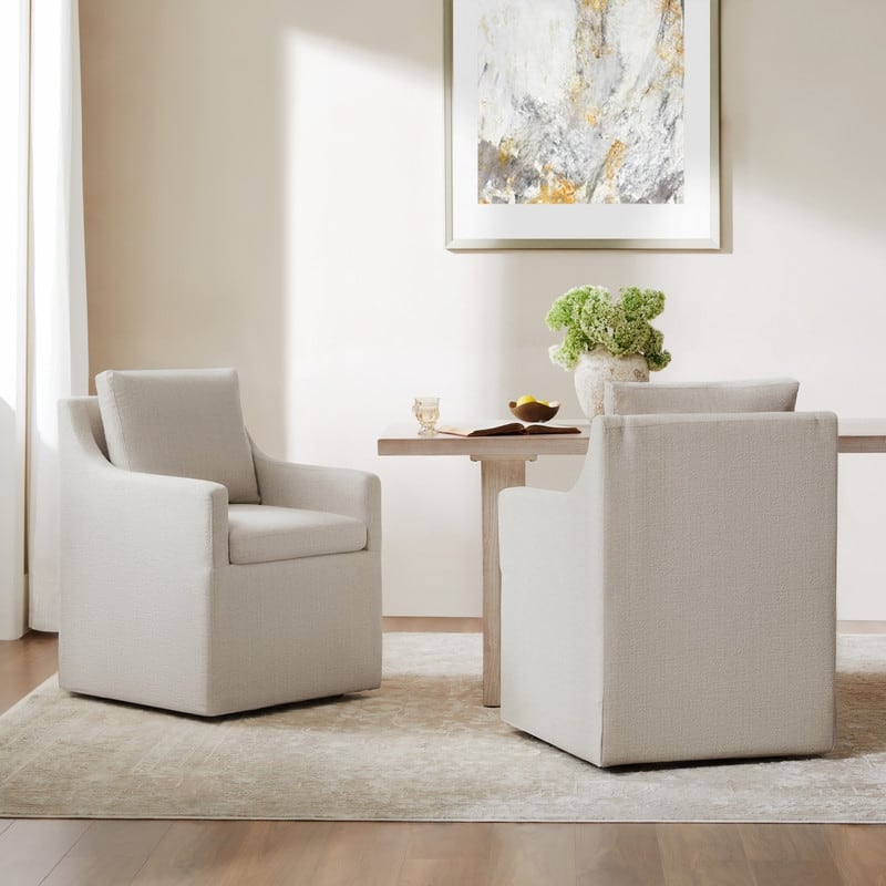 Bentley Modern Mobile Dining Arm Chairs with Casters & Storage