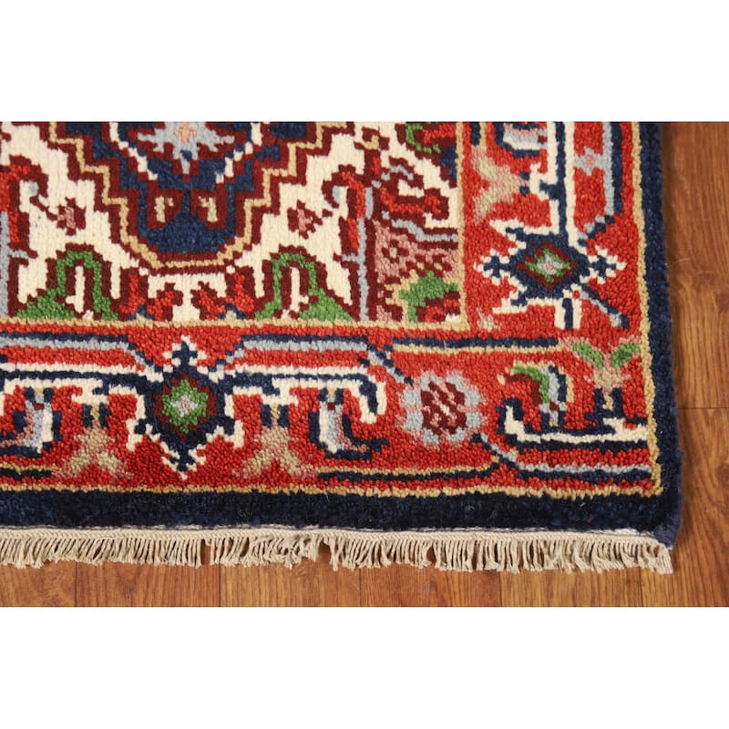 Hand Knotted Oriental 100% Wool Carpet Traditional Medallion Navy Blue & Blues Heriz (serapi) Area Rug - 3' 0'' X 2' 0''