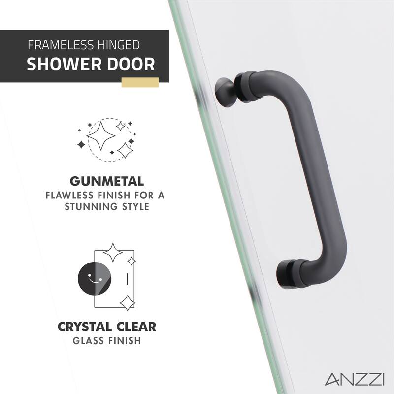ANZZI Fellow 24" x 70" Frameless Hinged Shower Door in Gunmetal