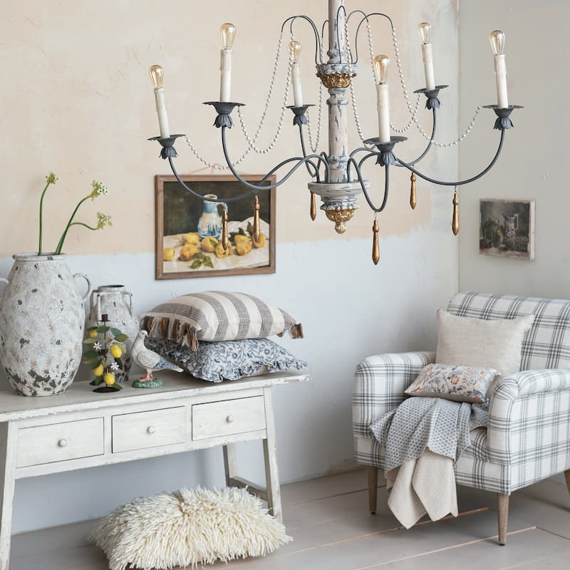 Multi-Light Wood, Metal and Resin Chandelier