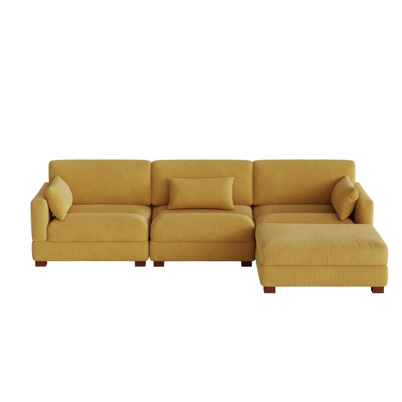 Corduroy Modular Sectional Sofa with Ottoman and Pillows
