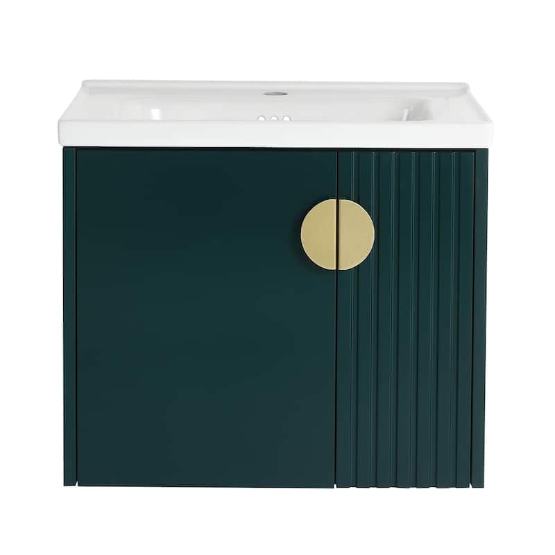 24 inch Wall Mounted Bathroom Vanity Set with Integrated Ceramic Sink