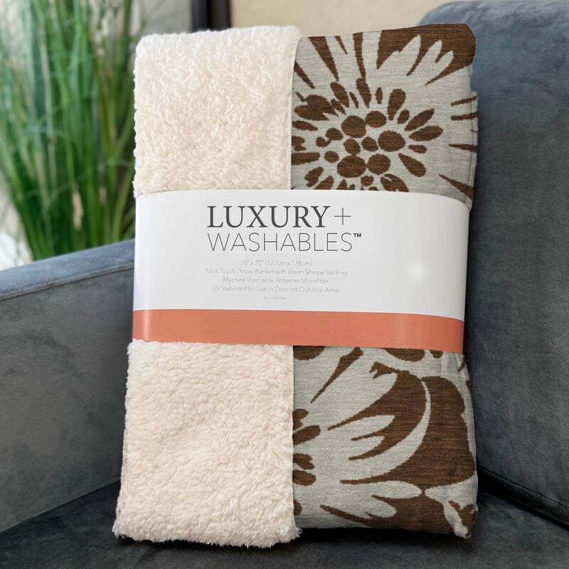 Premium Machine Washable Modern Floral Sherpa Throw Blanket