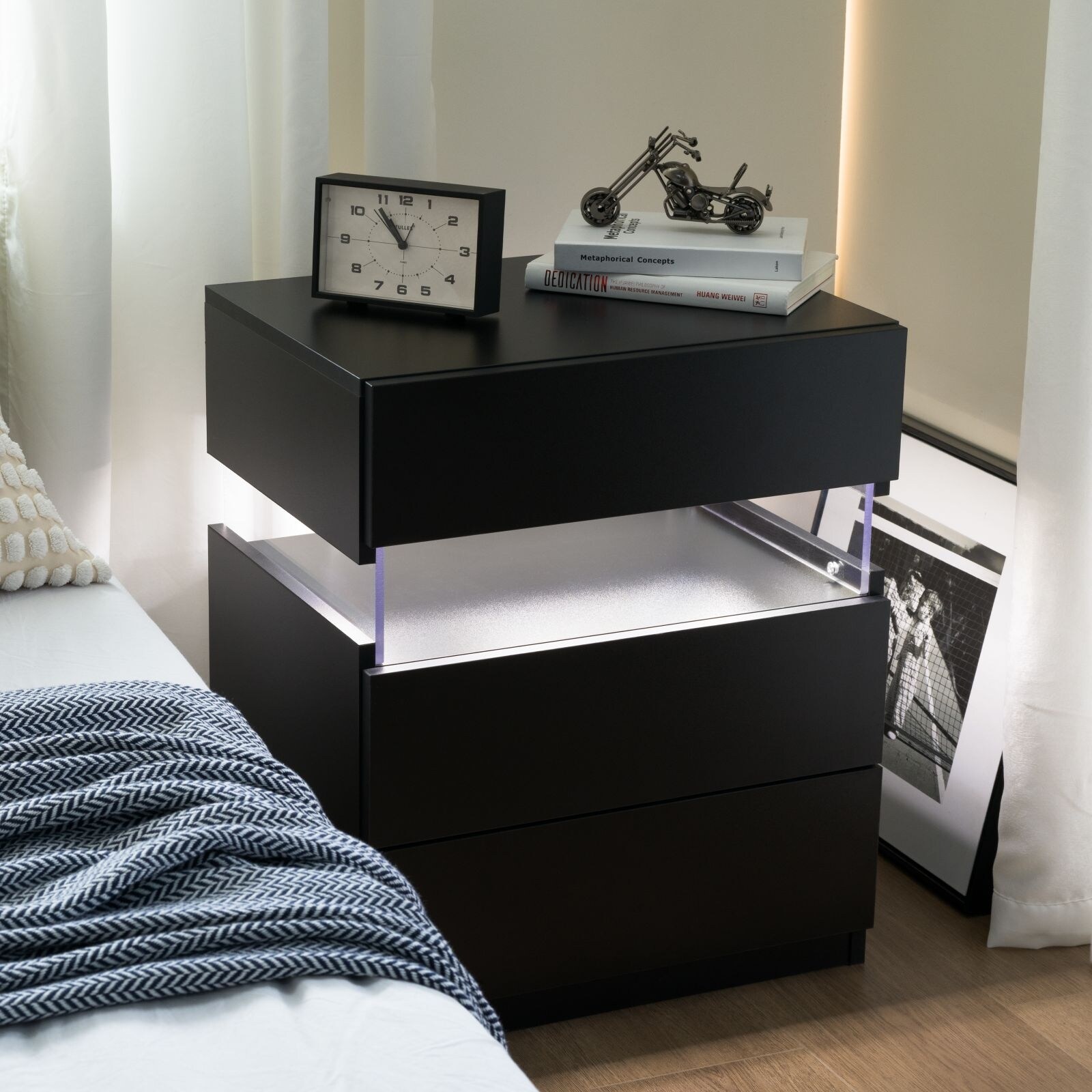 LED Nightstands 3 Drawer Bedroom Storage Cabinet Display Cabinets White End Table Bedroom Bedside Tables with Acrylic Board Bed Bath Beyond 41169528