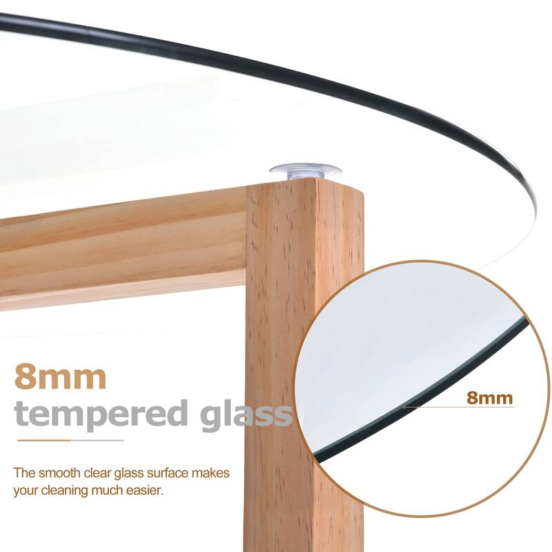Modern Round Coffee Table, 35" Glass Round Coffee Table, Easy Assembly Tempered Glass Coffee Table w/ Wood Frame for Living Room