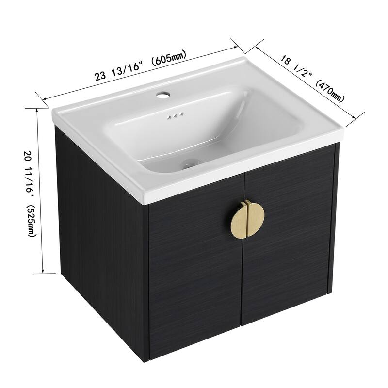 GDFStudio - Emerson Stylish Wall-Mounted Bathroom Vanity with Soft-Close Doors and Ceramic Sink
