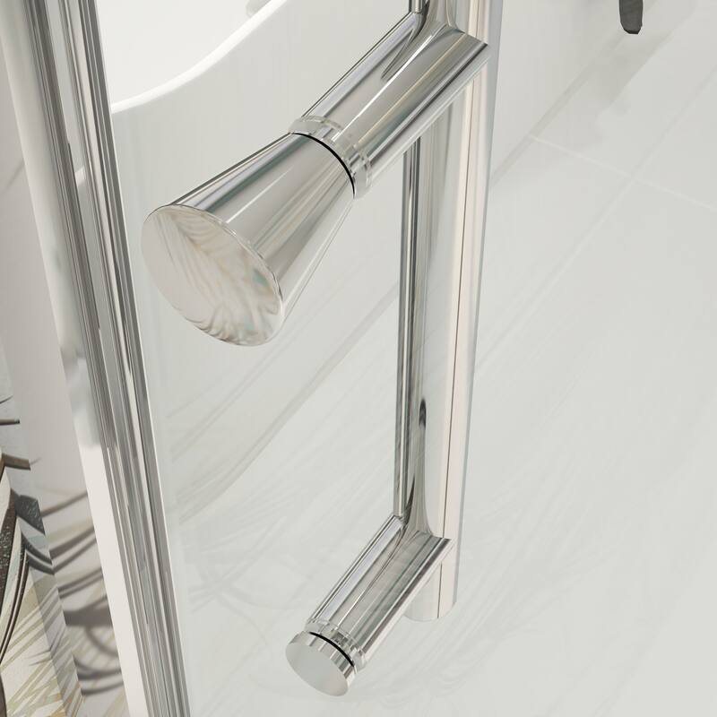 Modland 44-48 Inch Adjustable Pivot Shower Door - Magnetic Seal, 1/4" Tempered Glass, Reversible Black/Chrome - 48 x 71