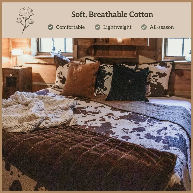 Paseo Road Elsa Cow Print and Paisley 100% Cotton 3 Piece Reversible Quilt Set