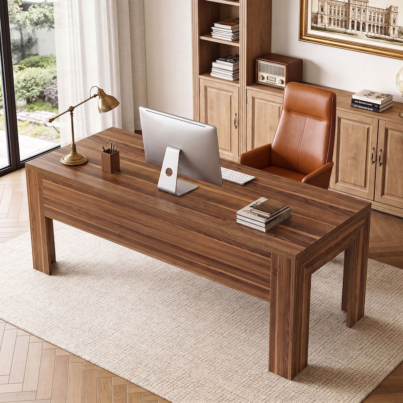 Modern Executive Desk with Large Tabletop, 63-Inch Office Desk, Computer Desk, Long Workstation for Home Office