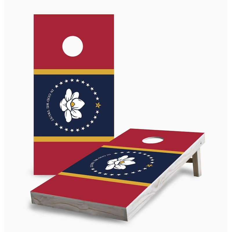 Mississippi State Flag Cornhole Game (Choose Wraps or Boards) - 2x4 Boards (24" x 48") - Include Hole + Edge Lights