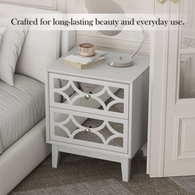 COZAYH Contemporary 2-Drawer Nightstand with Mirror Fronts, Elegant Geometric Design Bedside Table for Bedroom