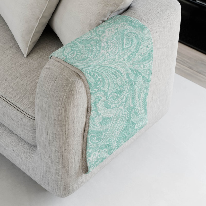 Premium Machine Washable Paisley Sherpa Throw Blanket - Teal - 4'2" x 5'10"