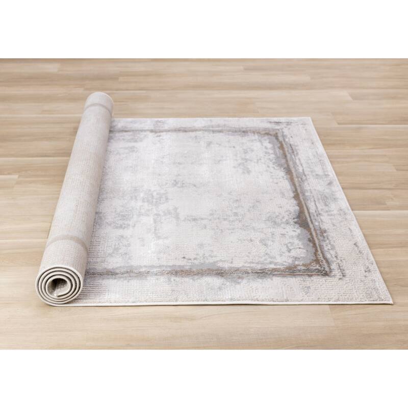 London Collection - Grey Cream Beige Border Indoor Area Rug