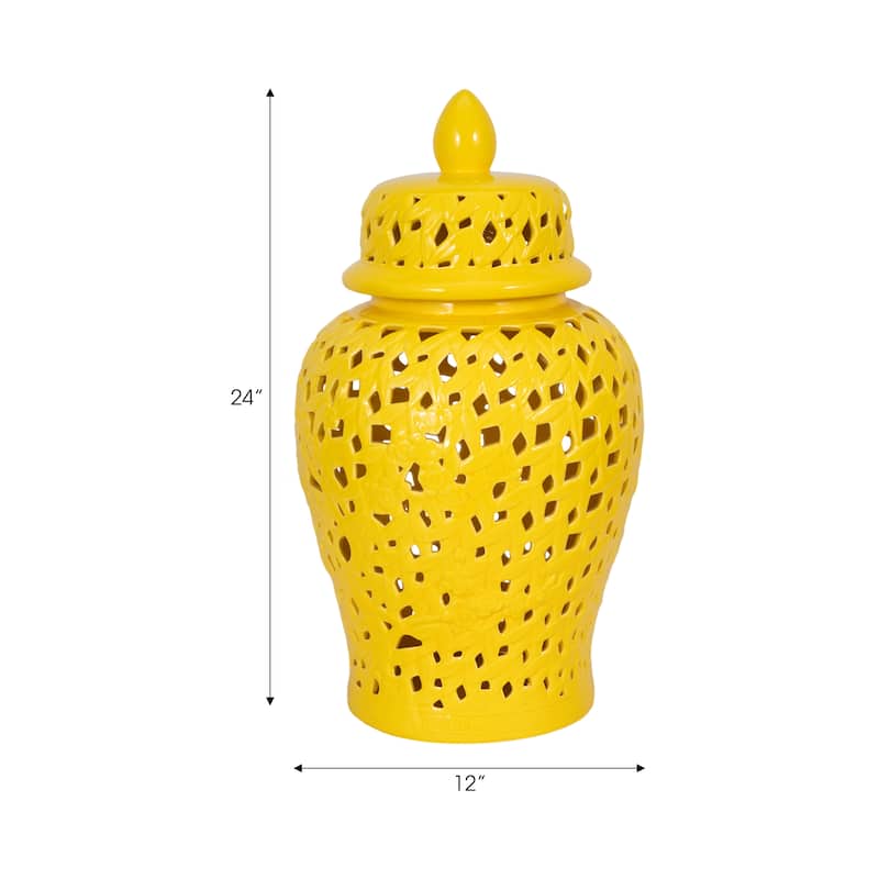 Sagebrook Home Coastal Neutral Cutout Ceramic Jar or Vase - 12" x 12" x 24"