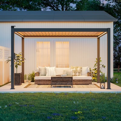BONOSUKI Solar LED Louvered Pergola with Aluminum Frame for Modern Patio Living