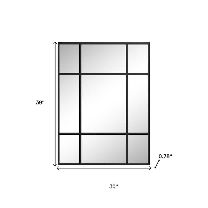 HomeRoots 39" Black Iron Window Pane Geometric Framed Accent Mirror - 30.00 in. x 39.00 in. x 0.78 in.